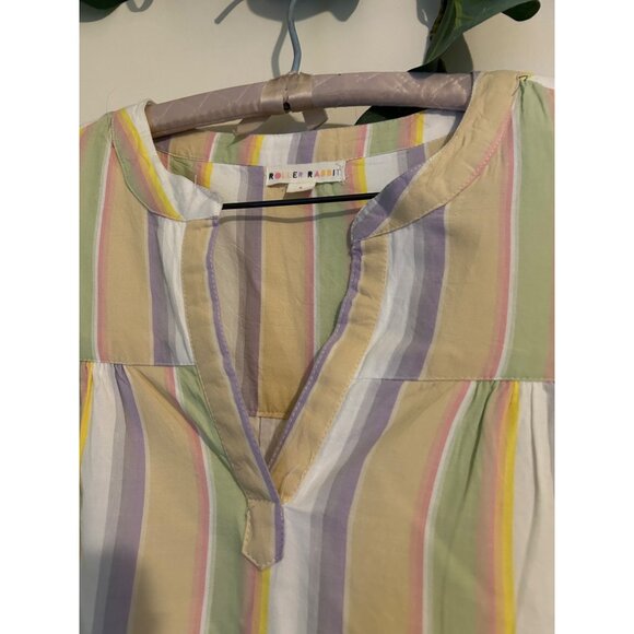 Roller Rabbit Dress Sz Small Flutter Sleeve Lavender Butter Yellow Tiered Ruffle - Picture 11 of 14